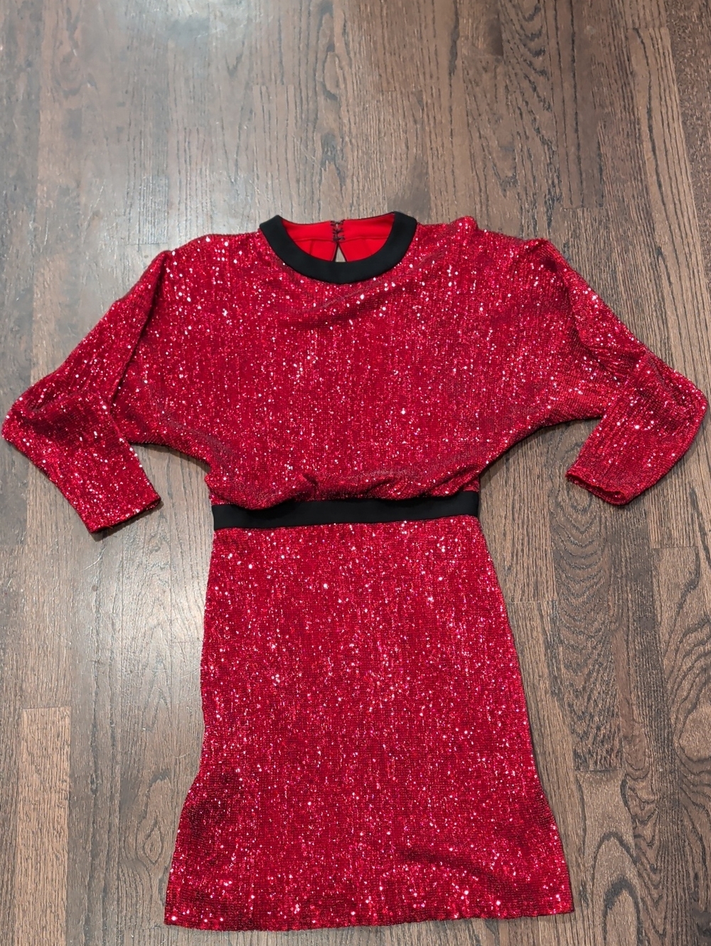 ABS Allen Schwartz Stunning Red Sequin Mini Dress with Black Trim